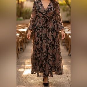 Floral Maxi Dress with Pink and Black Design